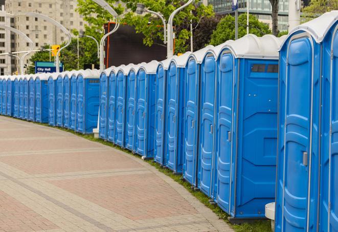 a clean and modern portable restroom unit for use during weddings and outdoor receptions in Miami